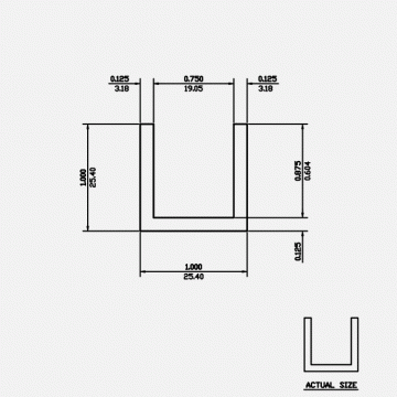 Channel SF 1 X 1 X 0.125 X 0.125 6063-T5 Mill Finish 21ft